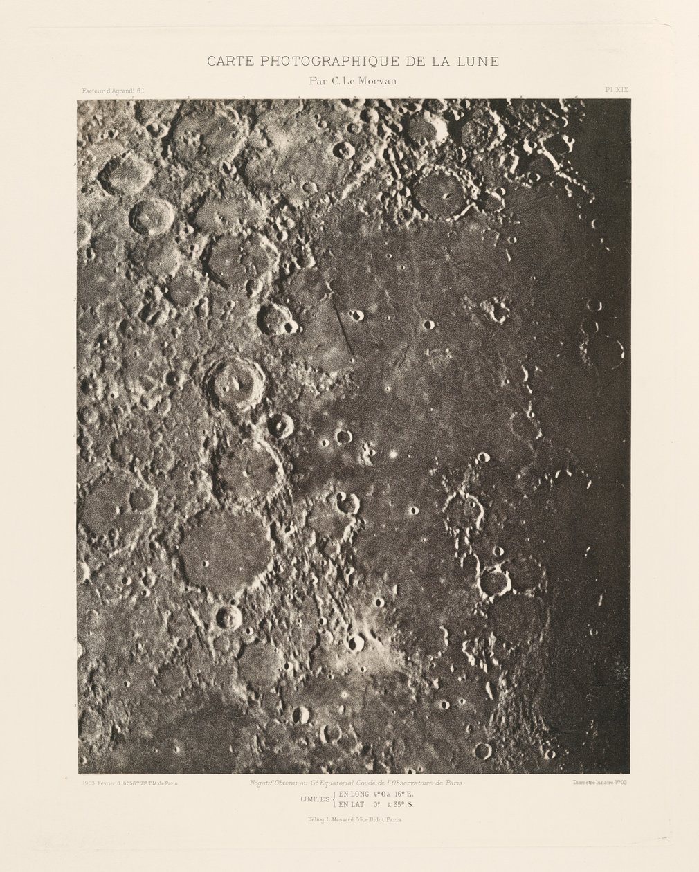 Fotografische kaart van de maan, plaat XIX,6 februari door Charles le Morvan