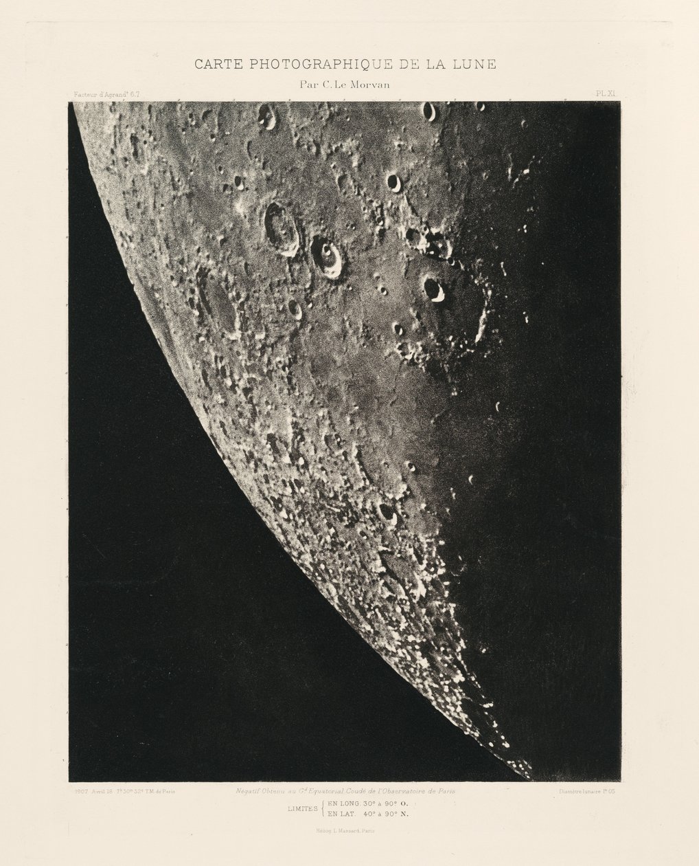 Fotografische kaart van de maan, plaat XI, 18 april door Charles le Morvan