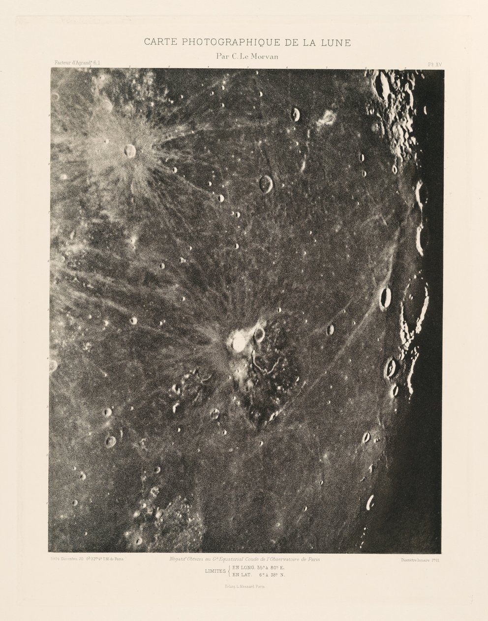 Fotografische kaart van de maan, plaat XV,20 december door Charles le Morvan