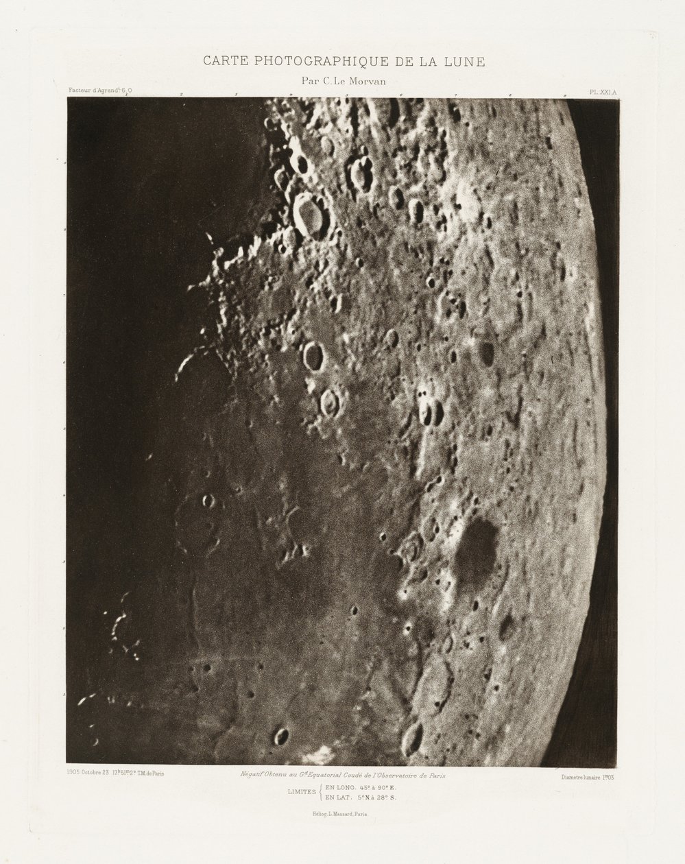 Carte photographique de la lune, planche XXI.A (Fotografische Kaart van de Maan, plaat XXI.A),23 oktober door Charles le Morvan