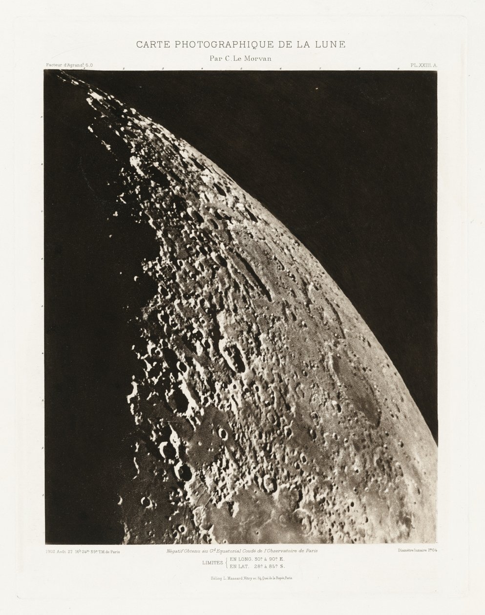 Carte photographique de la lune, planche XXIII.A (Fotografische Kaart van de Maan, plaat XXIII.A),27 augustus door Charles le Morvan