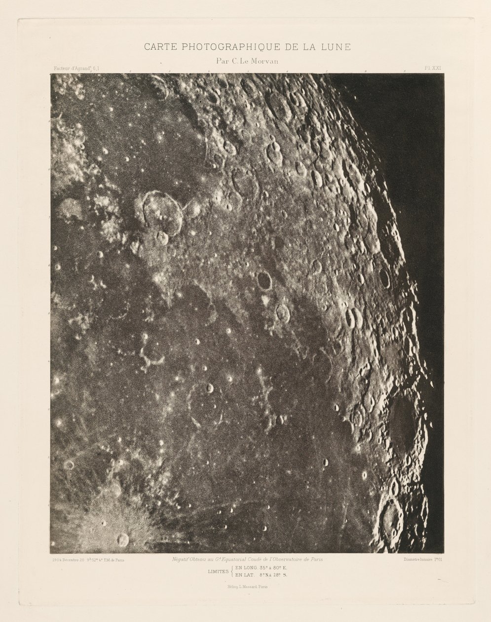 Fotografische kaart van de maan, plaat XXI,20 december door Charles le Morvan