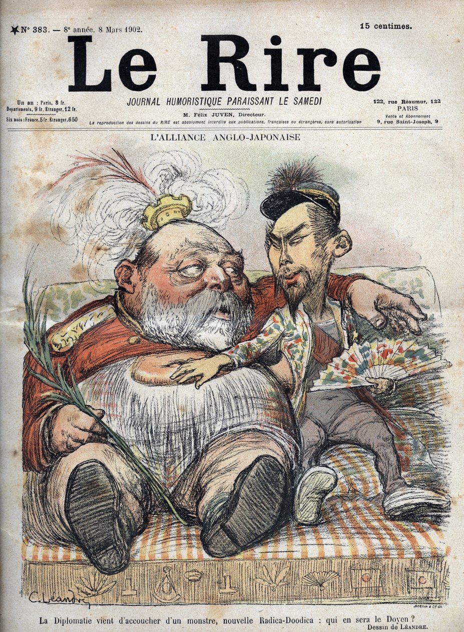 Anglo-Japanse Alliantie (1902) Diplomatie heeft net een monster gebaard, nieuwe Radica-Doodica: wie zal de Decaan zijn? - Koning Edward VII - KARIKATUUR 1902 door Charles LEANDRE voor The Laughter door Charles Leandre