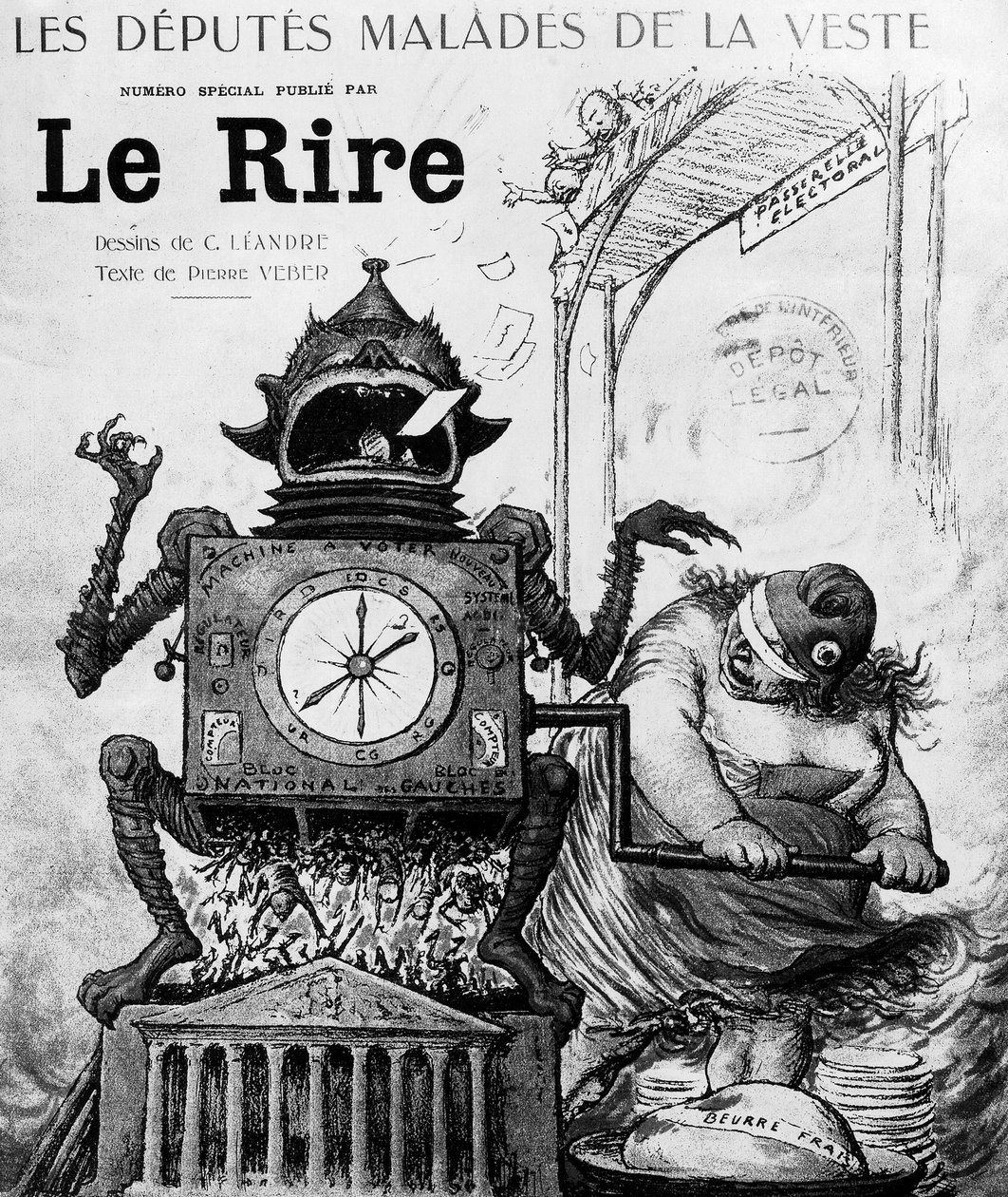 Cartoon door Charles Leandre over de algemene verkiezingen van 1924, gepubliceerd in de krant Le Rire op 19 januari door Charles Leandre