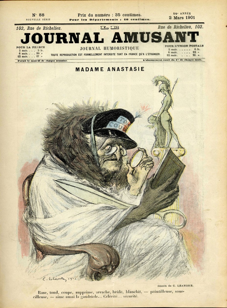 Illustratie van Charles Leandre (1862-1934) voor de omslag van Le Journal Fun door Charles Leandre
