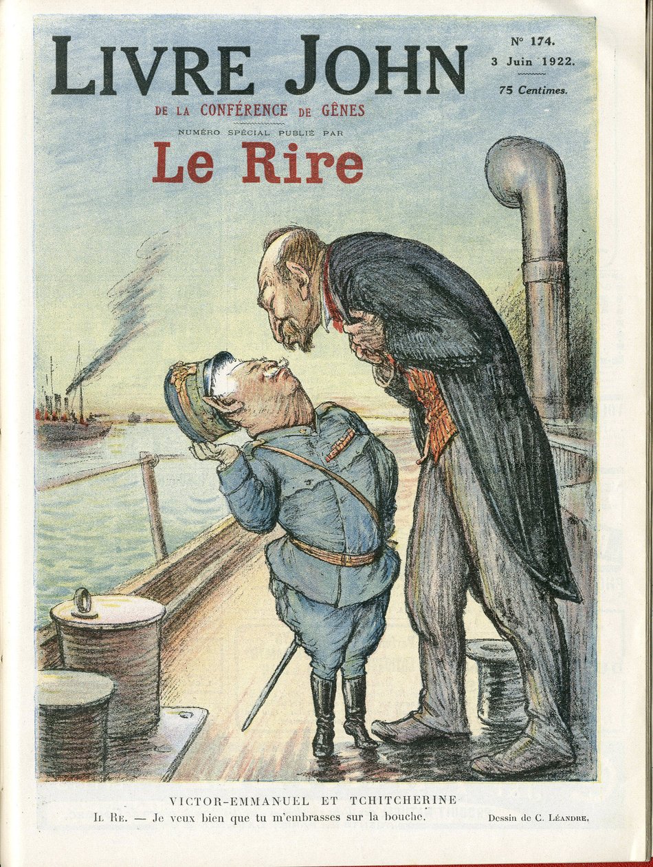 Illustratie van Charles Leandre (1862-1934) voor de omslag van Le Rire, 03/06/22 - Italië, USSR - Victor Emmanuel 1er, Gueorgui Titcherine (1872-1936) door Charles Leandre