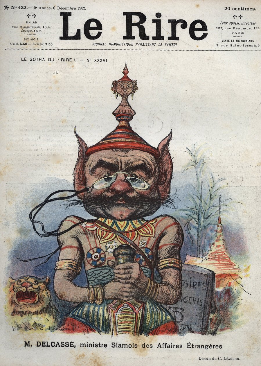 Theophile Delcasse (1852-1923), Franse politicus - Le Gotha du Laughs, No. XXXVI, M. Delcasse, Siamese Minister van Buitenlandse Zaken - Cartoon door Charles Leandre - (6 december 1902) door Charles Leandre