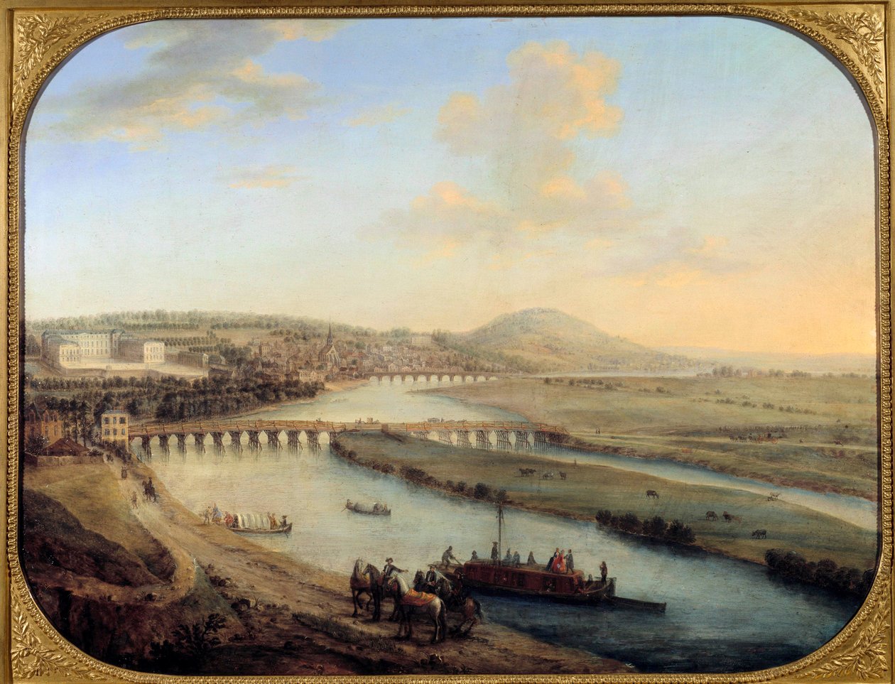 Uitzicht op Seguin-eiland, de brug van Sevres en Saint Cloud Panorama vanuit het westen van Parijs. (schilderij door Charles Grevenbroeck (? -1758)) 1738 door Charles Leopold Grevenbroeck