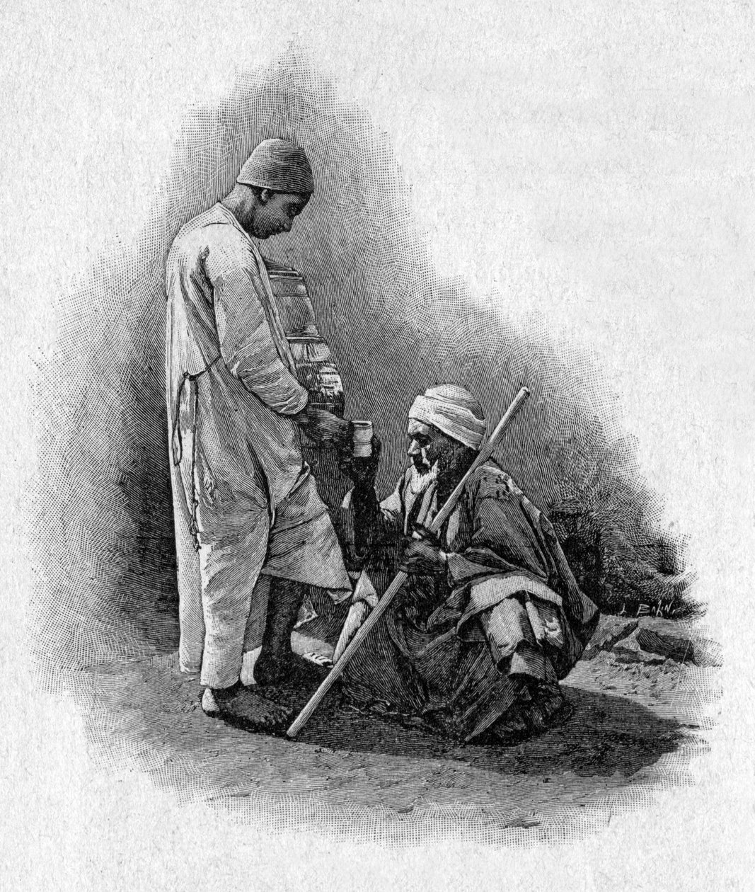 Waterverkoper in Algiers door Charles Louis (after) Bazin