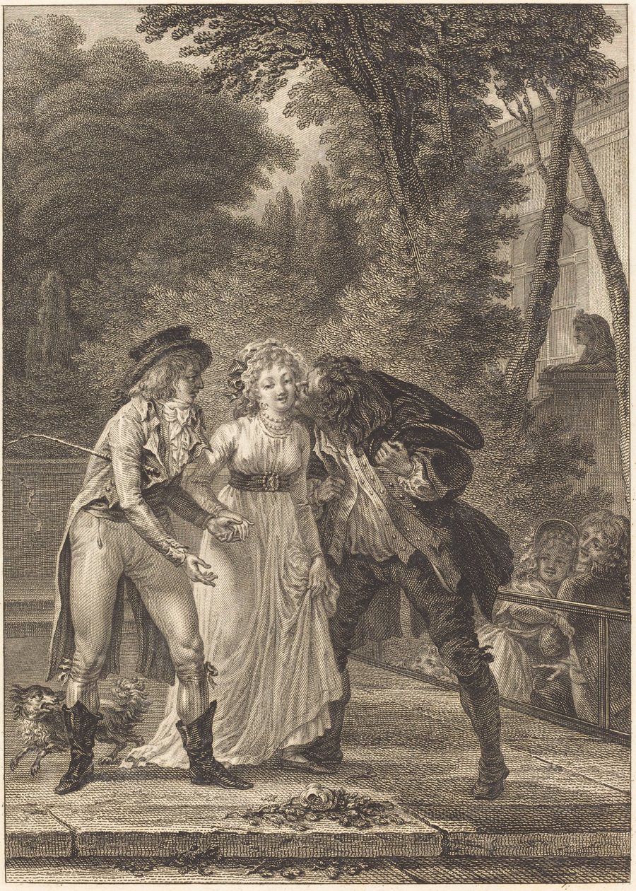 De teruggegeven kus door Charles Louis Lingée after Jacques Louis François Touzé
