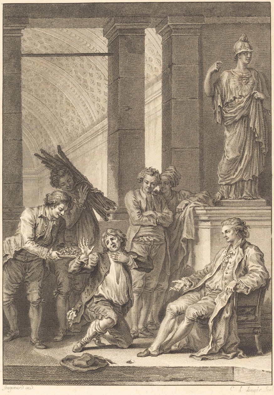 De boer door Charles Louis Lingée after Jean Honoré Fragonard