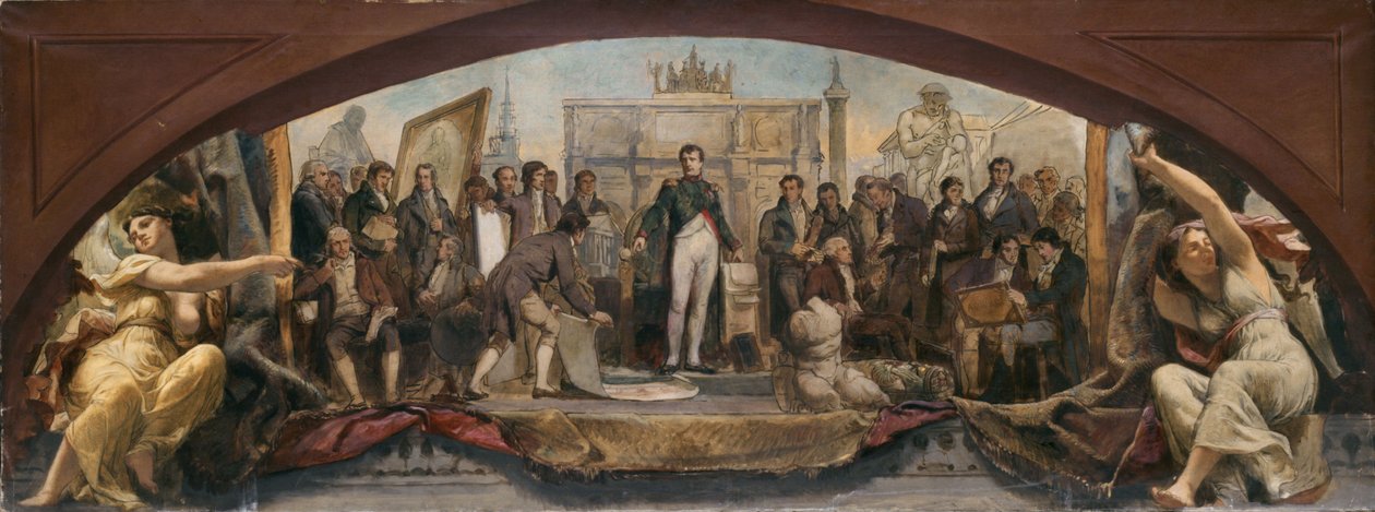 Schets voor het Denon Paviljoen in het Louvre: Les quatre âges artistiques de la France - Présentation des plans à Napoléon, ca. 1864 door Charles Louis Lucien Muller