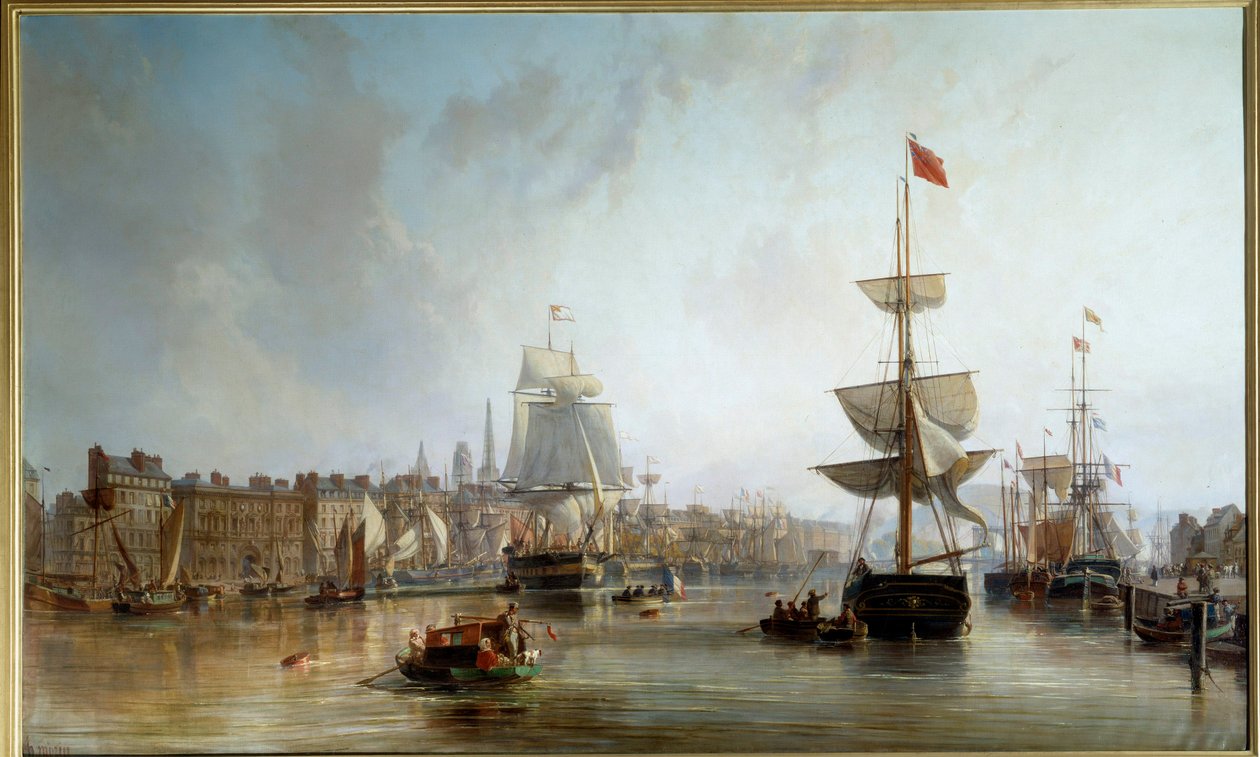De haven van Rouen in 1855 door Charles Louis Mozin