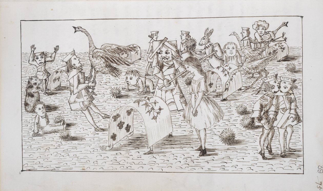 Alice en de Rode Koningin spelen croquet, illustratie uit Hoofdstuk IV van 