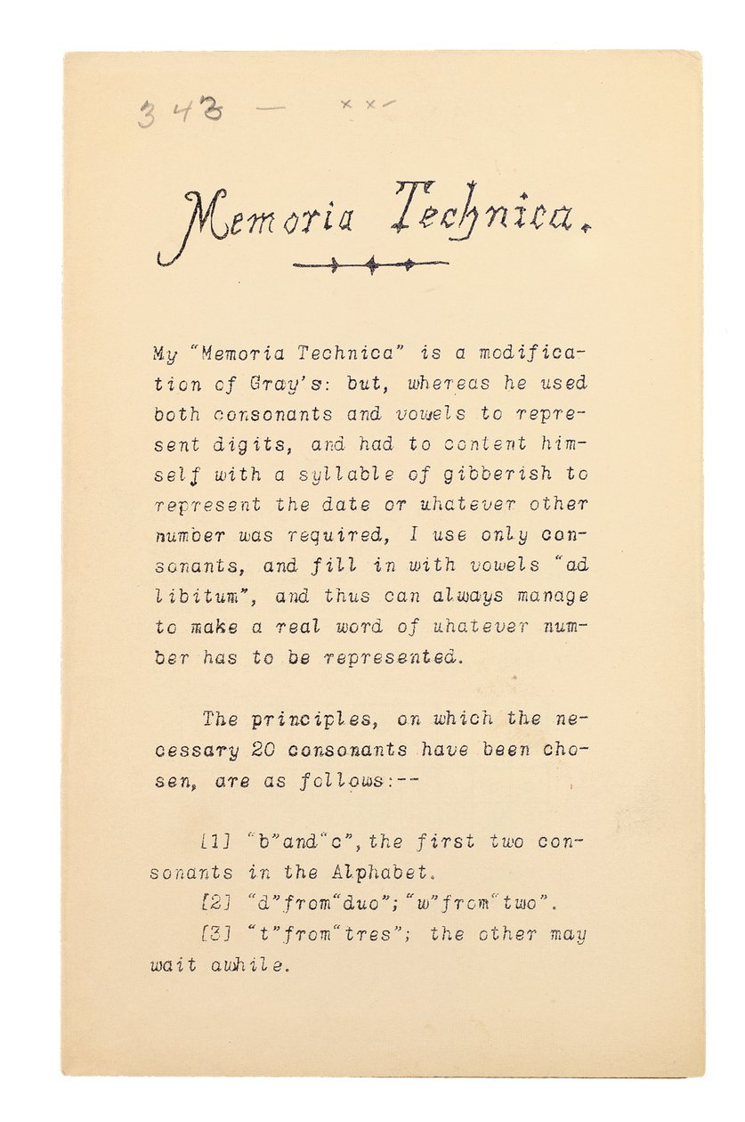 Memoria Technica, Oxford door Charles Lutwidge Dodgson