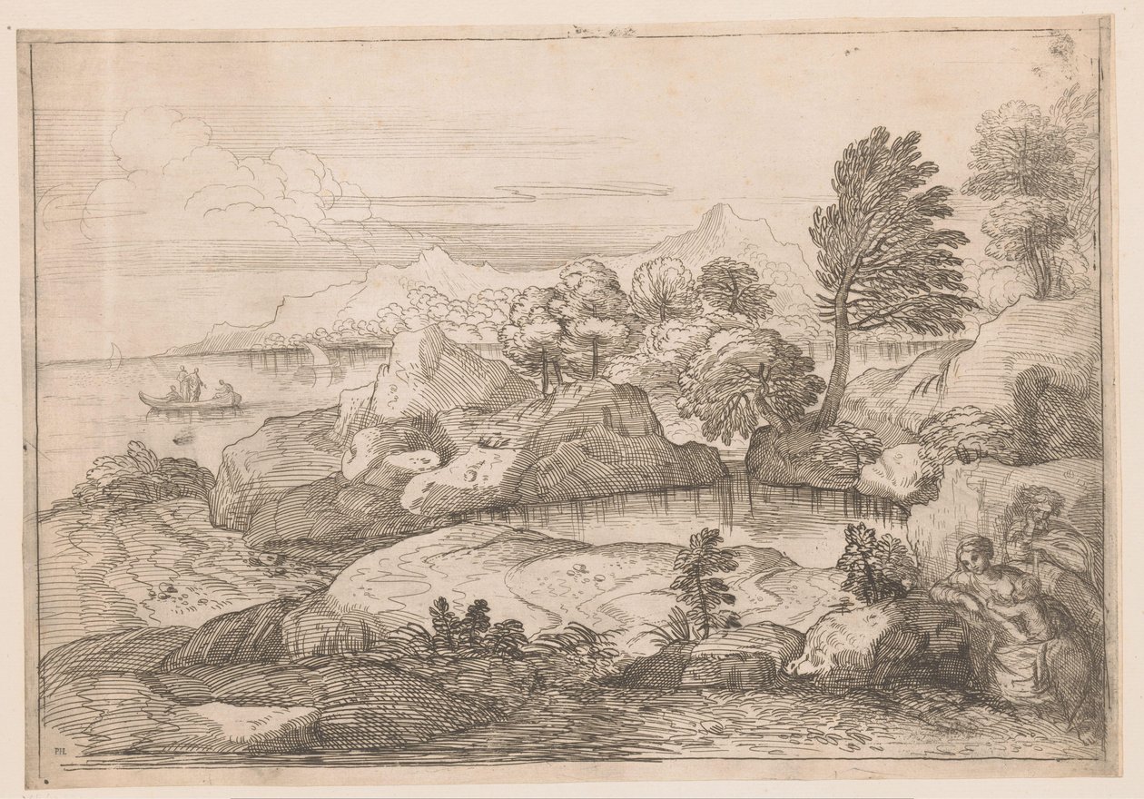 Landschap met Heilige Familie door Charles Macé (attributed to)