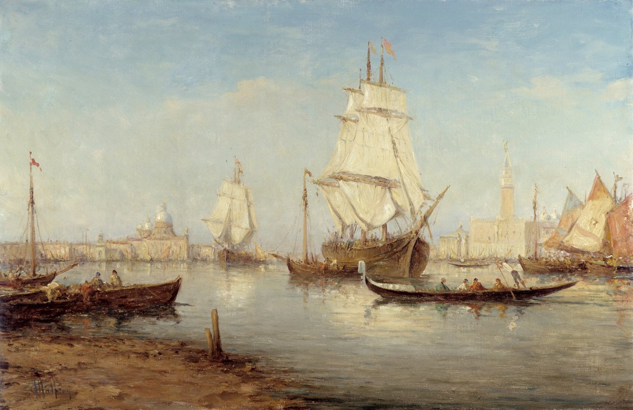 Galeien en gondels in het bassin van San Marco (Venetië) door Charles Malfroy