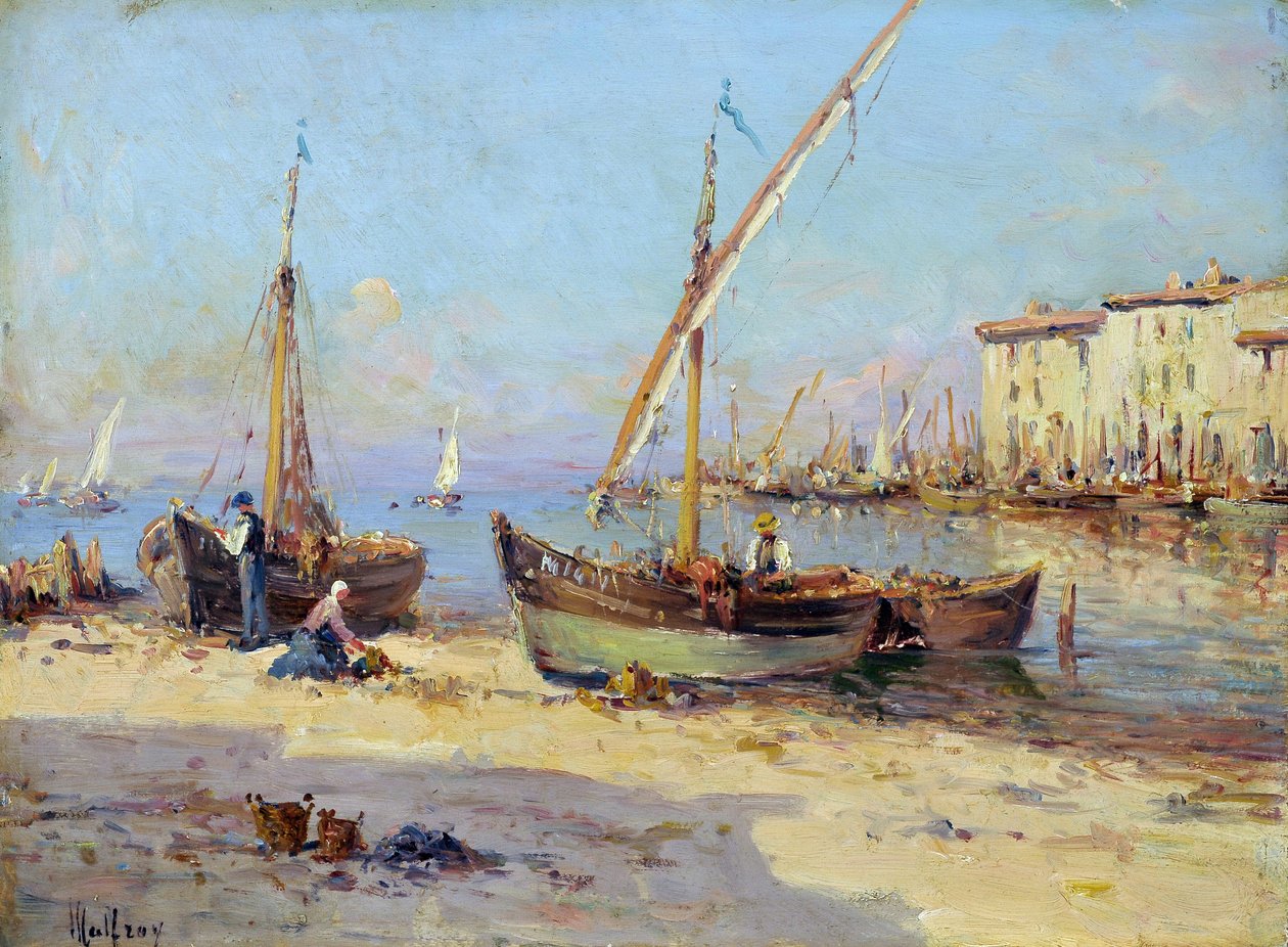 Uitzicht op Martigues. Schilderij door Charles Malfroy (1862-1918). Olie op hout. Dim: 29,5x40cm. Verplichte vermelding: Collectie Fondation Regards de Provence, Marseille door Charles Malfroy