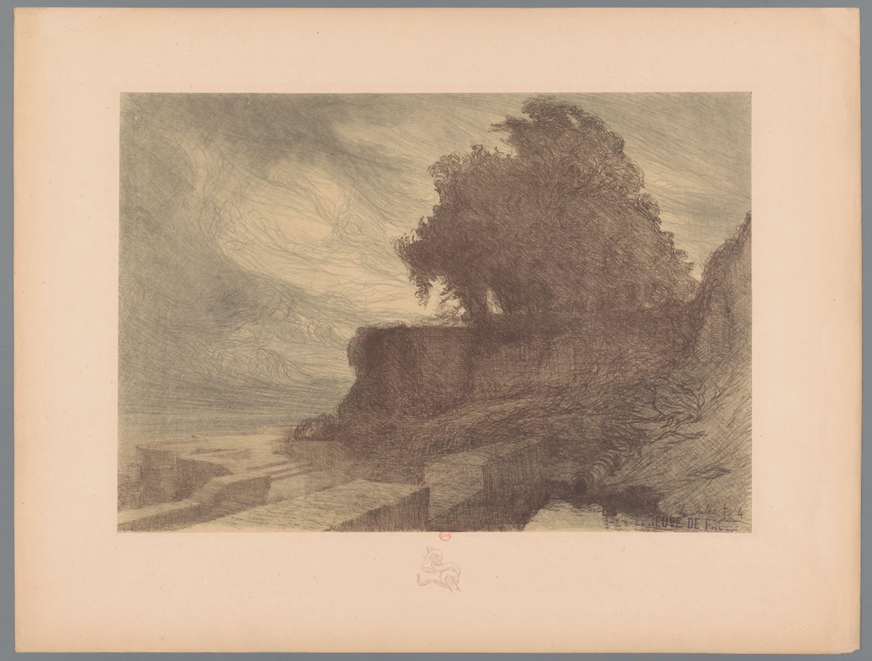 Ruïne van een bastion met een kanon en een boom door Charles Marie Dulac