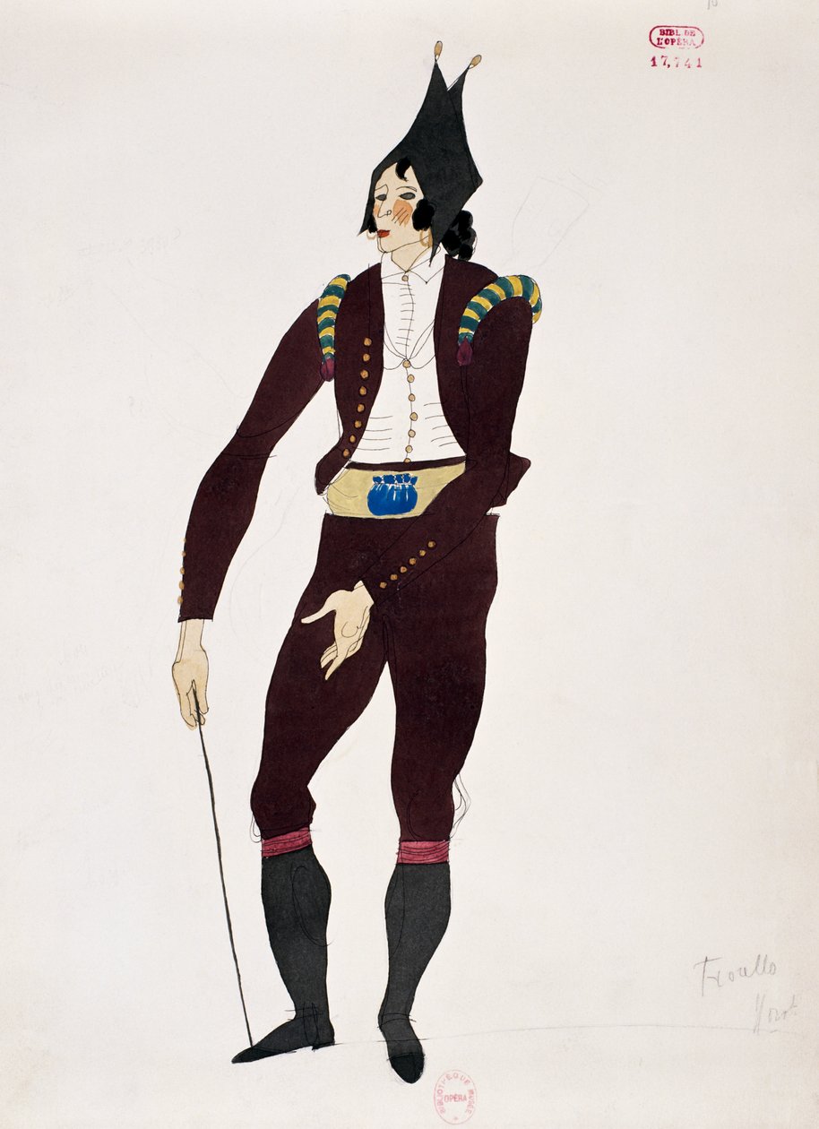 Kostuum voor het personage van Fiorello uit De Barbier van Sevilla door Gioacchino Rossini, schets door Charles Martin door Charles Martin