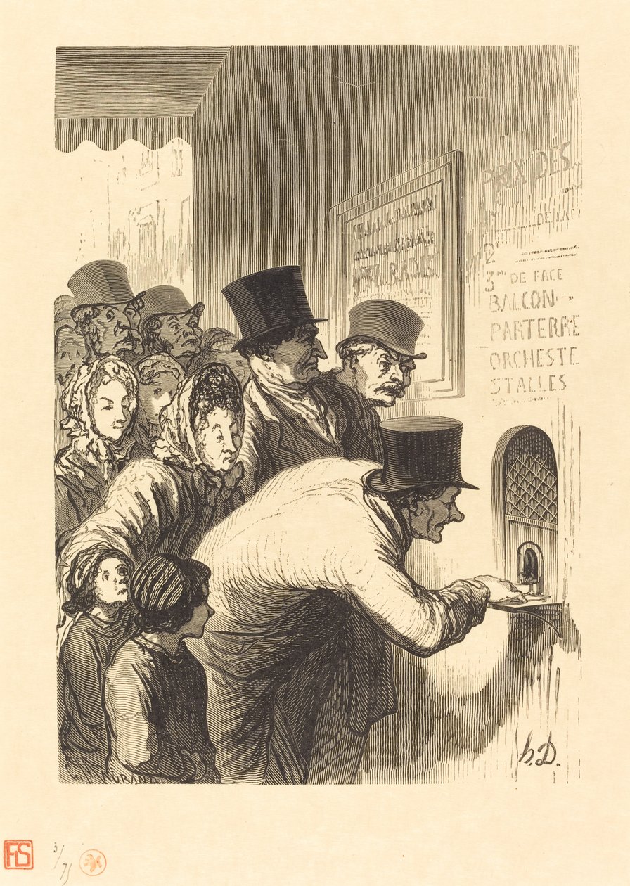 Een Theaterloket door Charles Maurand after Honoré Daumier