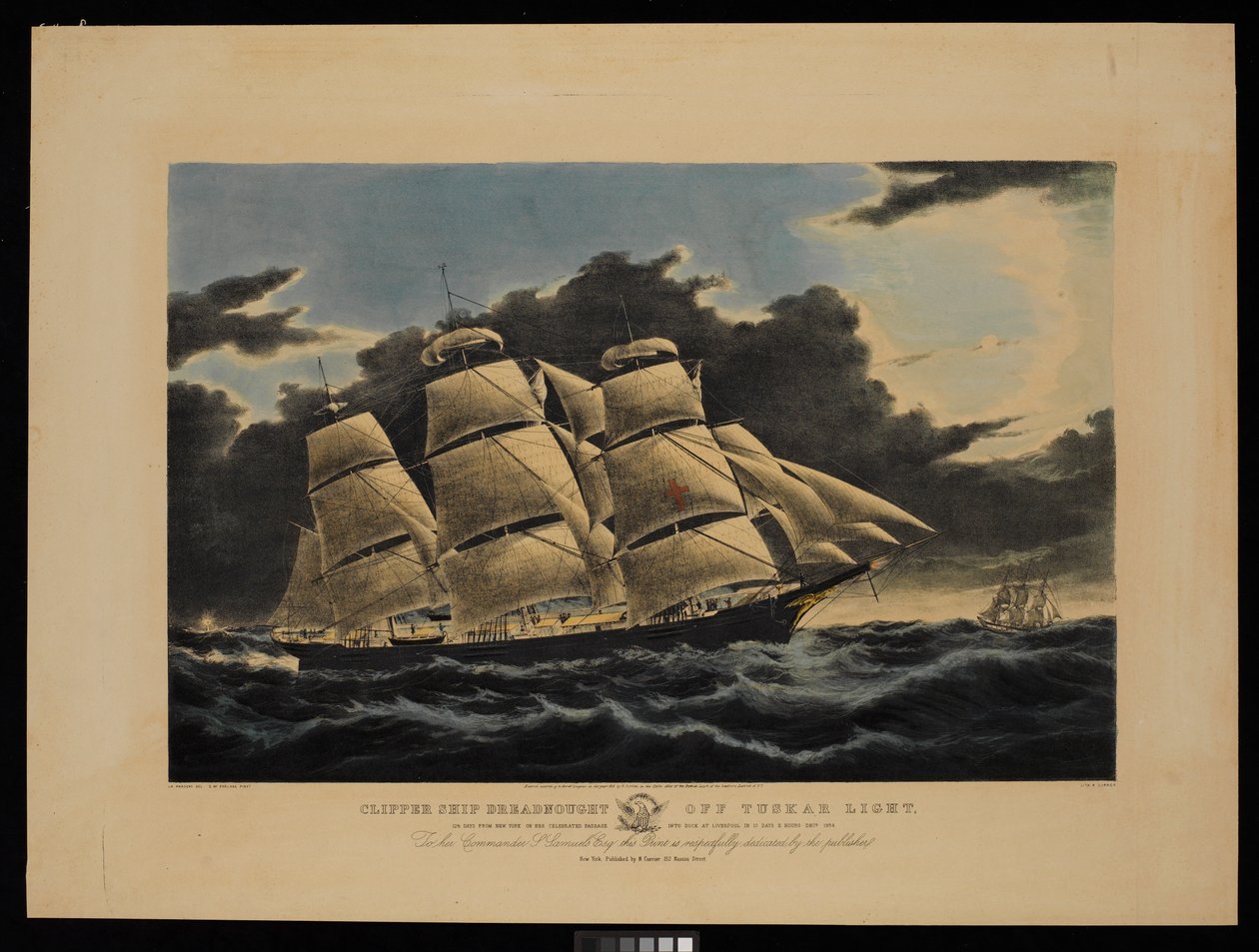 Clipper schip Dreadnought bij Tuskar Light 12 1/2 dagen van New York op haar beroemde reis naar Liverpool in 13 dagen 11 uur dec 1854 door Charles & Mcfarlane Duncan (1818 1865) Parsons