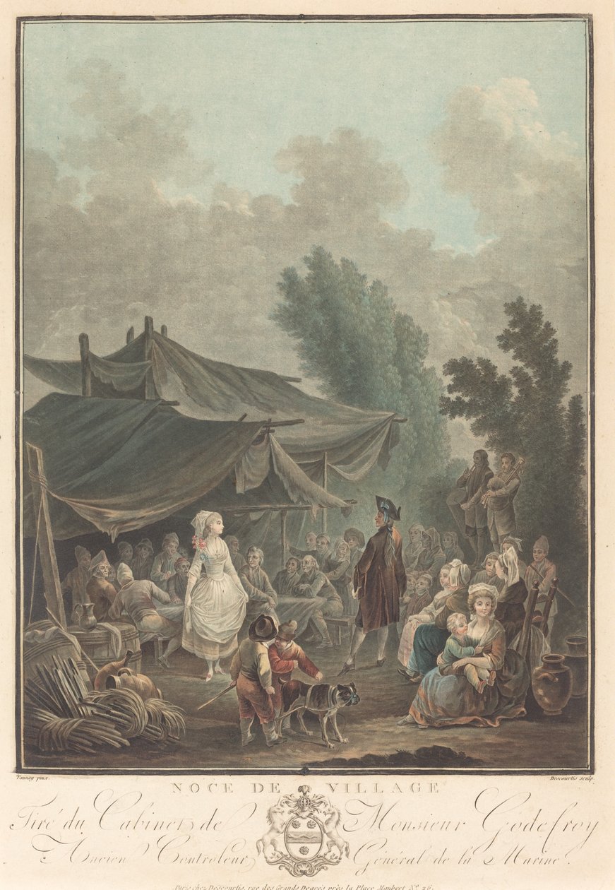 Dorpsbruiloft, 1785 door Charles Melchior Descourtis