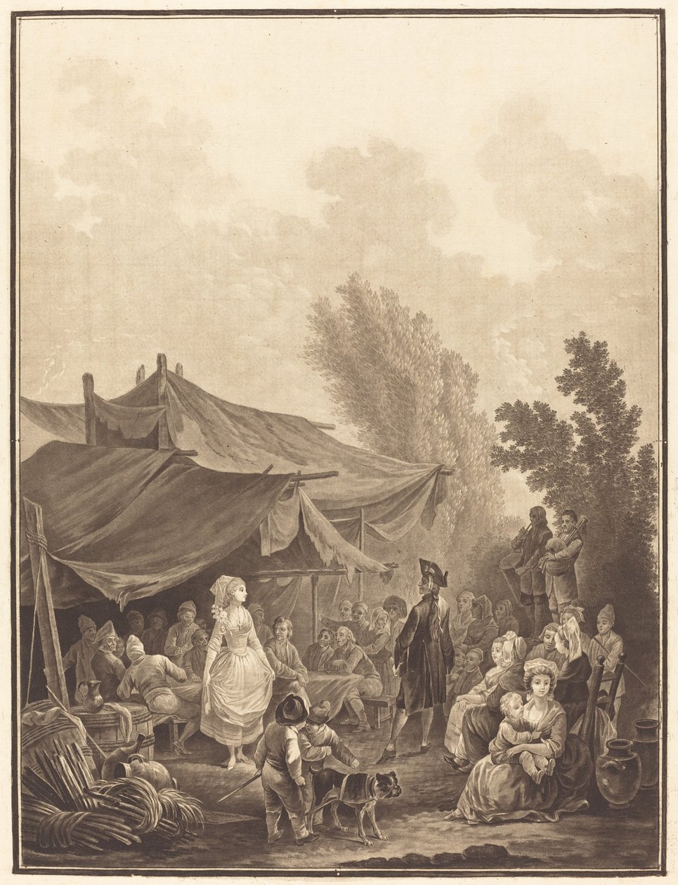 Dorpsbruiloft, 1785 door Charles Melchior Descourtis