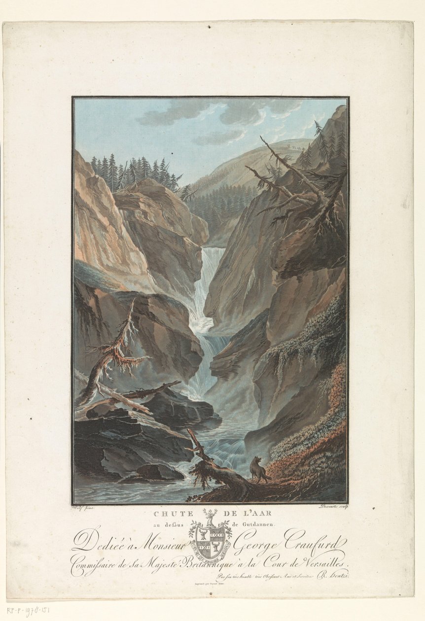 Waterval van de rivier de Aare door Charles Melchior Descourtis