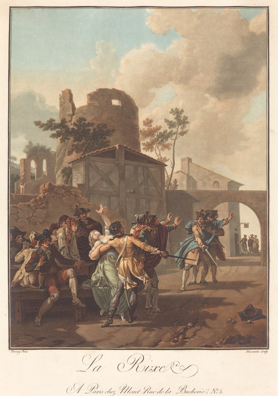 De Ruzie door Charles Melchior Descourtis after Nicolas Antoine Taunay