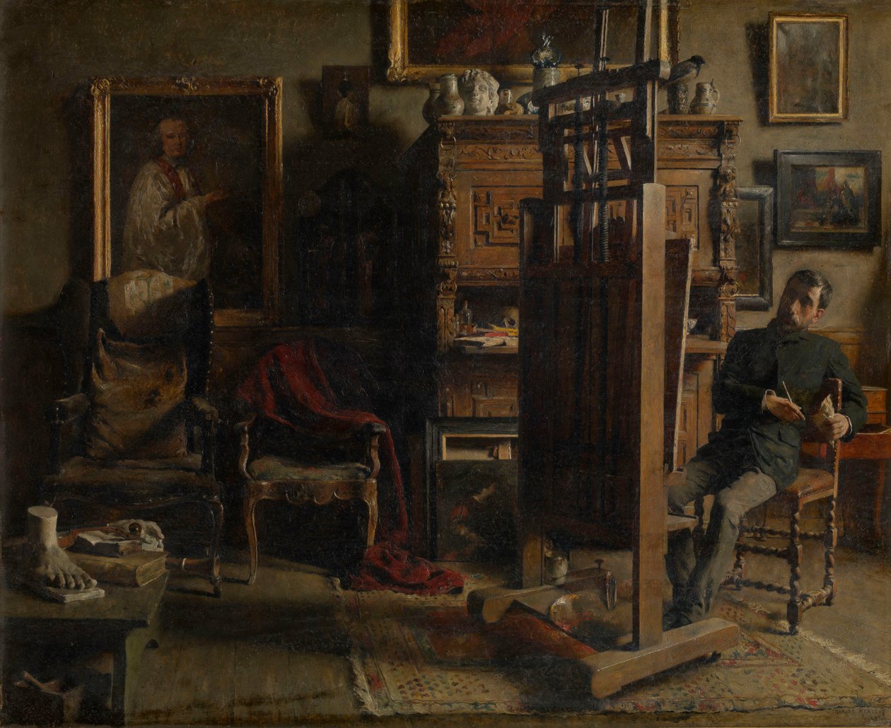 Het atelier van de schilder Jules Lambeaux door Charles Mertens