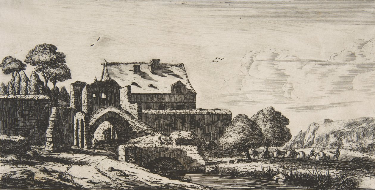 Een watermolen bij Saint-Denis door Charles Meryon