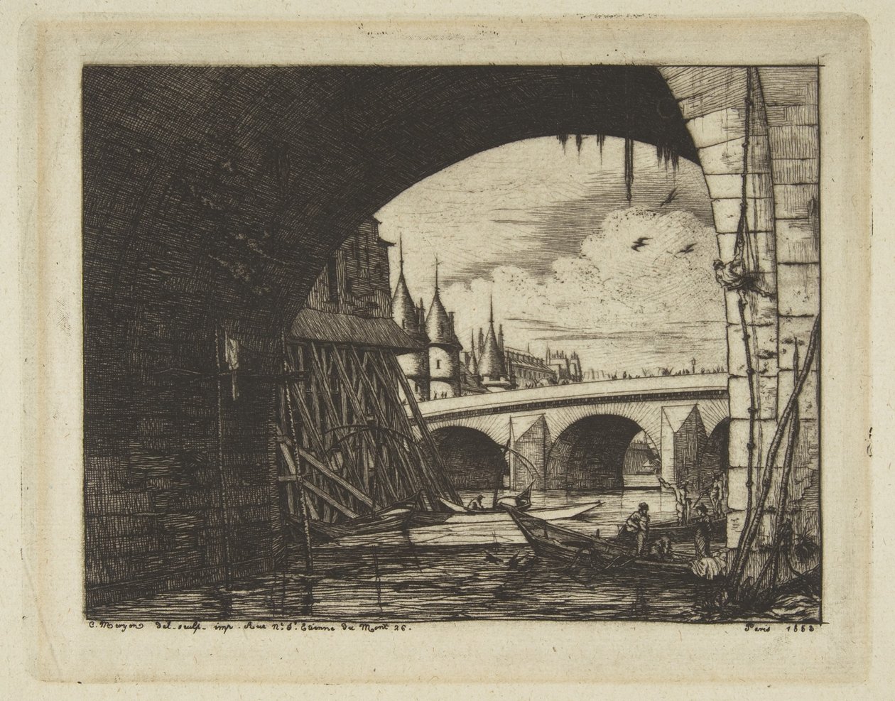 Boogdoorgang, Pont Notre-Dame, Parijs door Charles Meryon