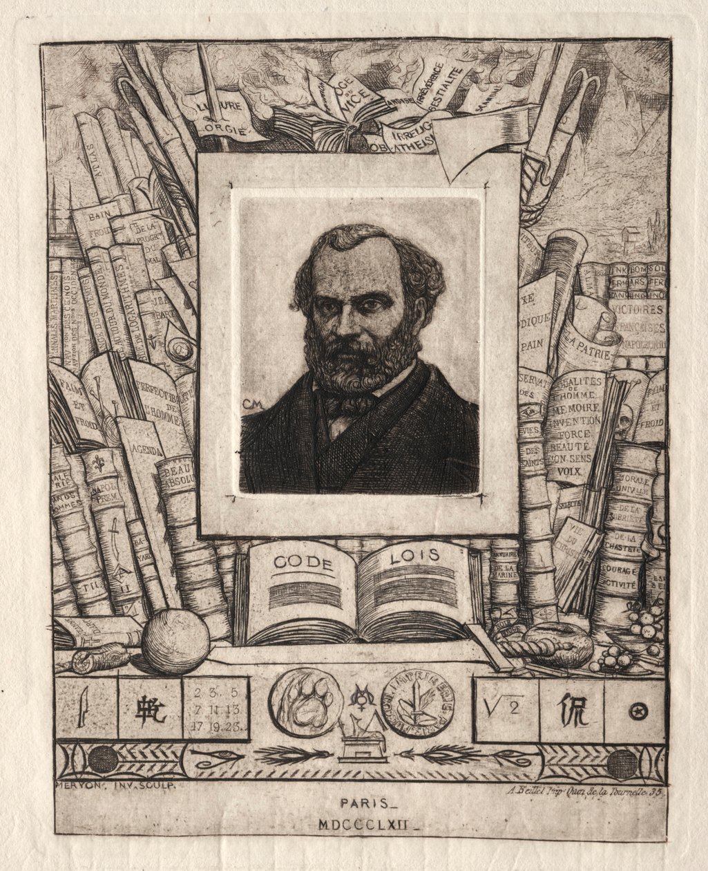 Armand Gueraud van Nantes, drukker en letterkundige door Charles Meryon