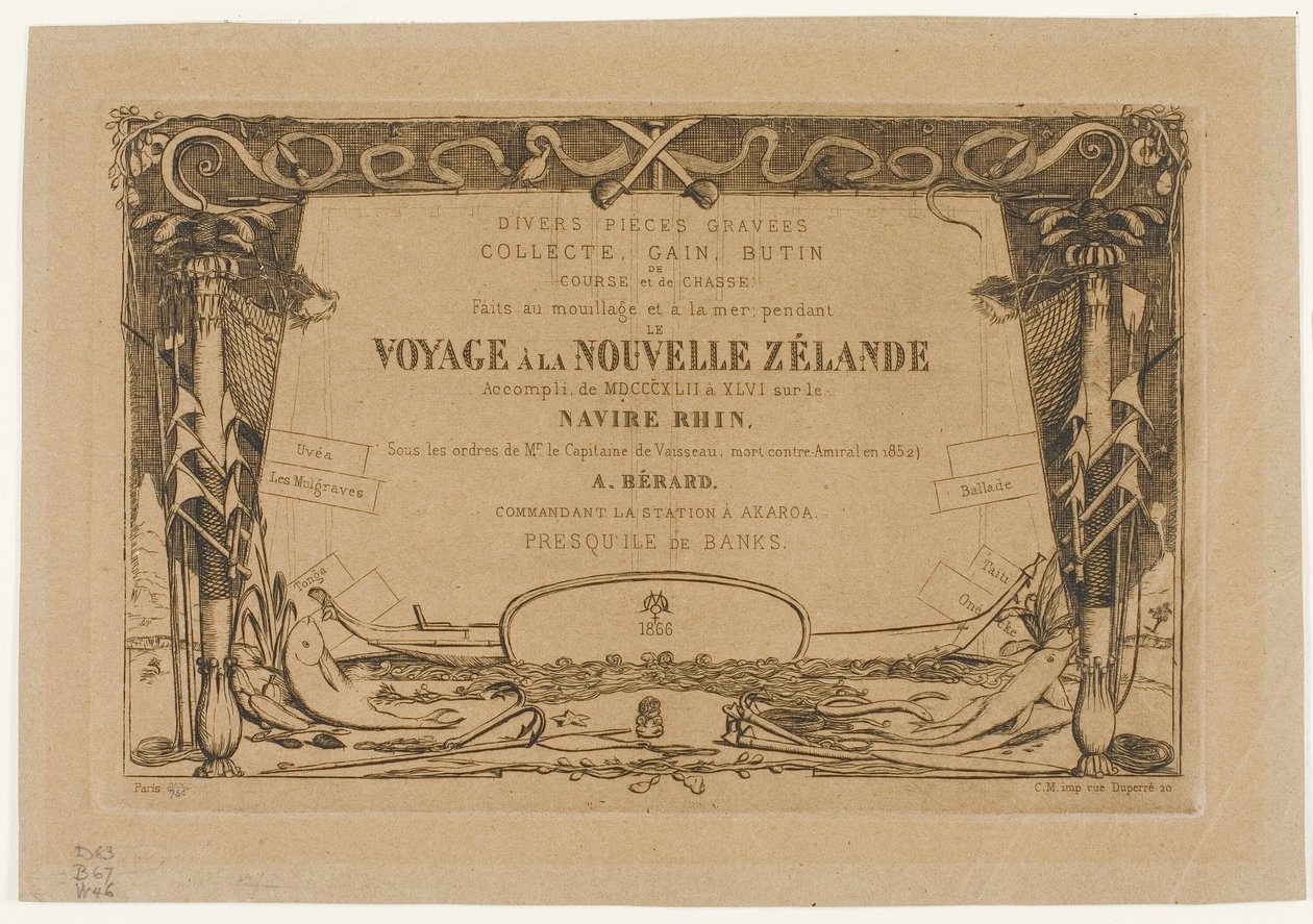 Omslag voor een reis naar Nieuw-Zeeland (1842-46) door Charles Meryon