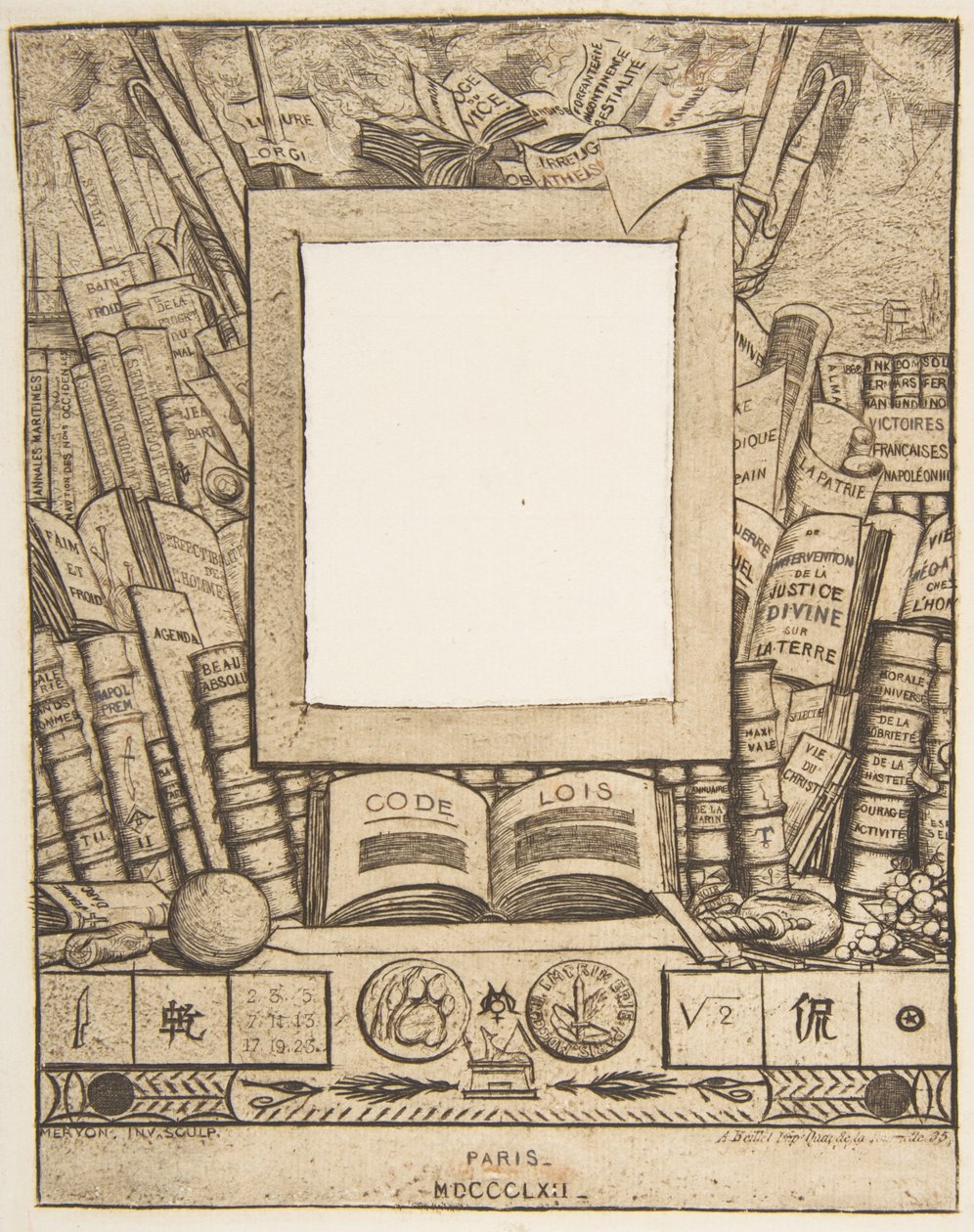 Ontwerp voor een lijst voor het portret van Armand Guéraud, 1862 door Charles Meryon