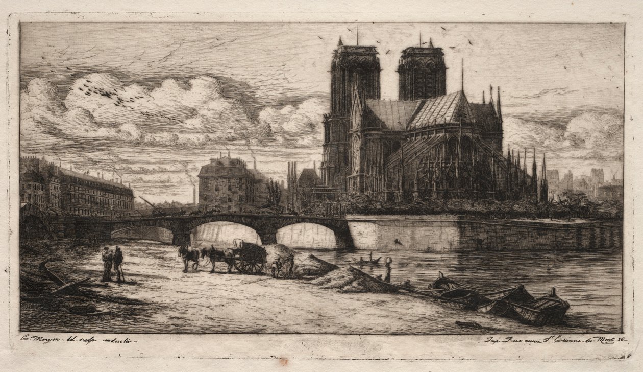 Etsen van Parijs: De apsis van de kathedraal van Notre Dame, 1854 door Charles Meryon