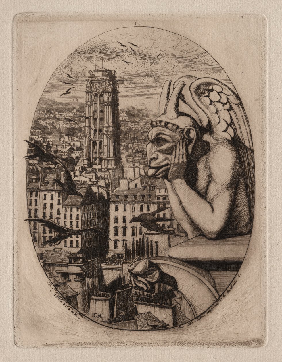 Etsen van Parijs: De Waterspuwer, 1853 door Charles Meryon