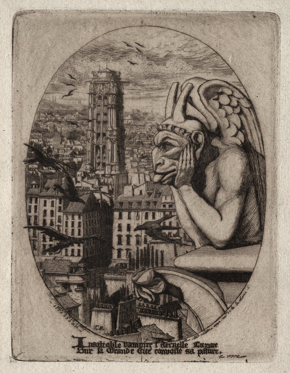 Etsen van Parijs: De waterspuwer, 1853 door Charles Meryon