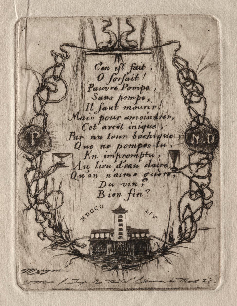 Etsen van Parijs: De Notre Dame-pomp, Kleine Plaat, 1854 door Charles Meryon