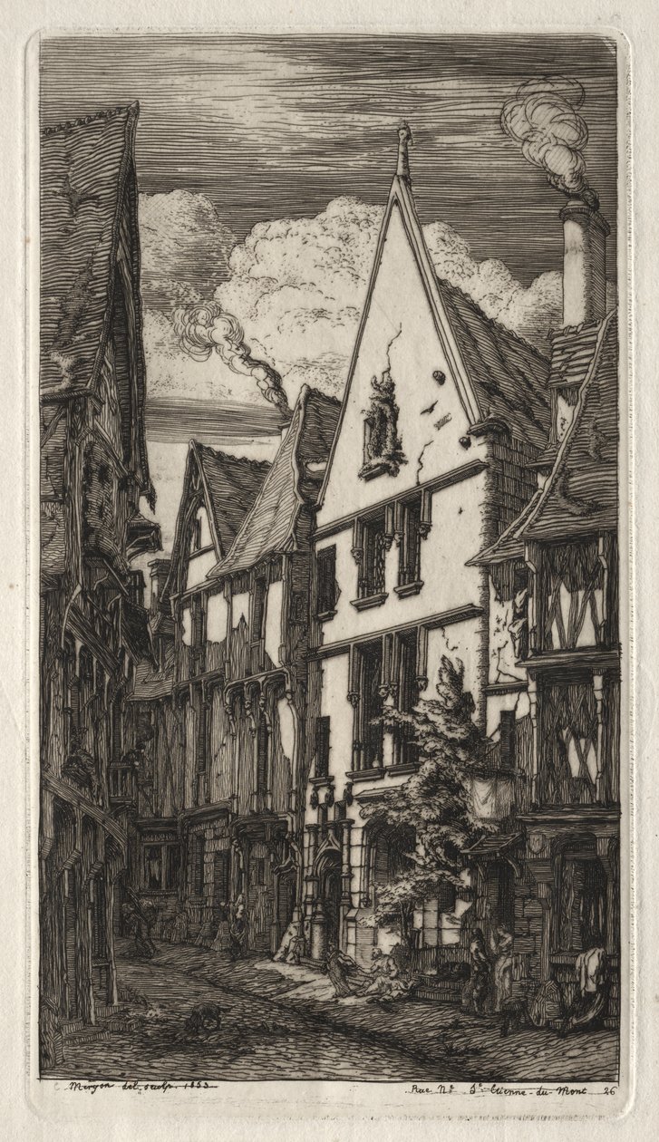 Etchings van Parijs: à Bourges door Charles Meryon