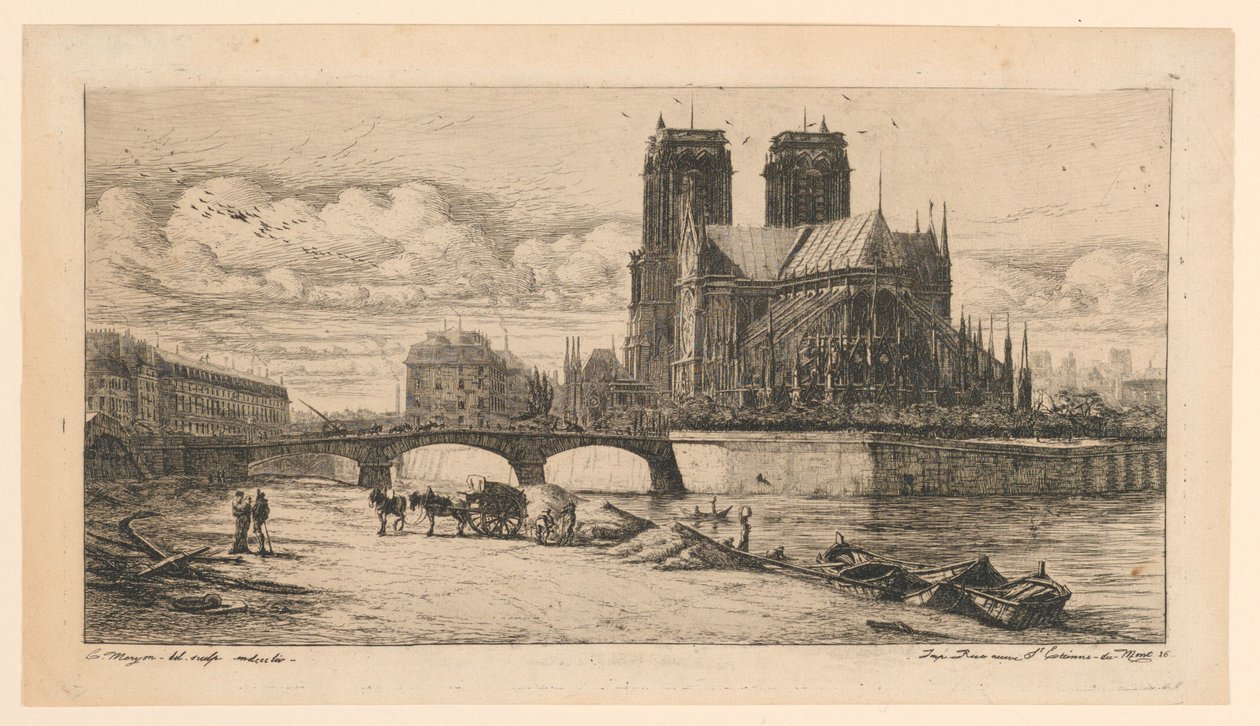 De apsis van de Notre-Dame, Parijs door Charles Meryon