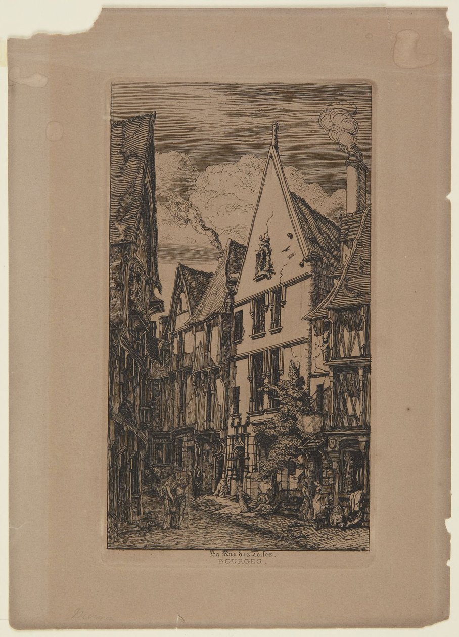 La Rue des Toiles, Bourges - 1853 door Charles Meryon