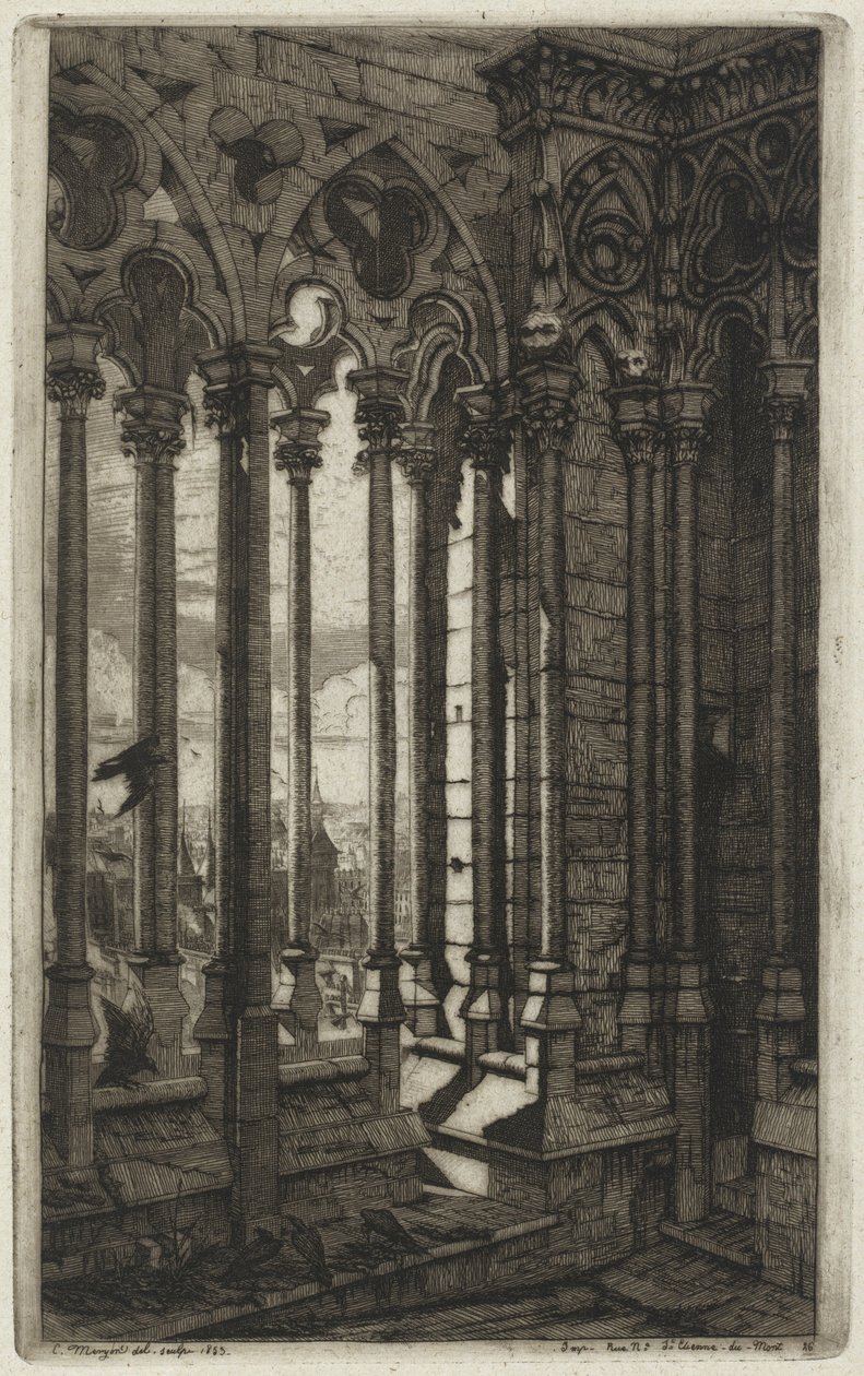 De Galerie Notre-Dame, Parijs (The Gallery of Notre Dame, Paris) door Charles Meryon