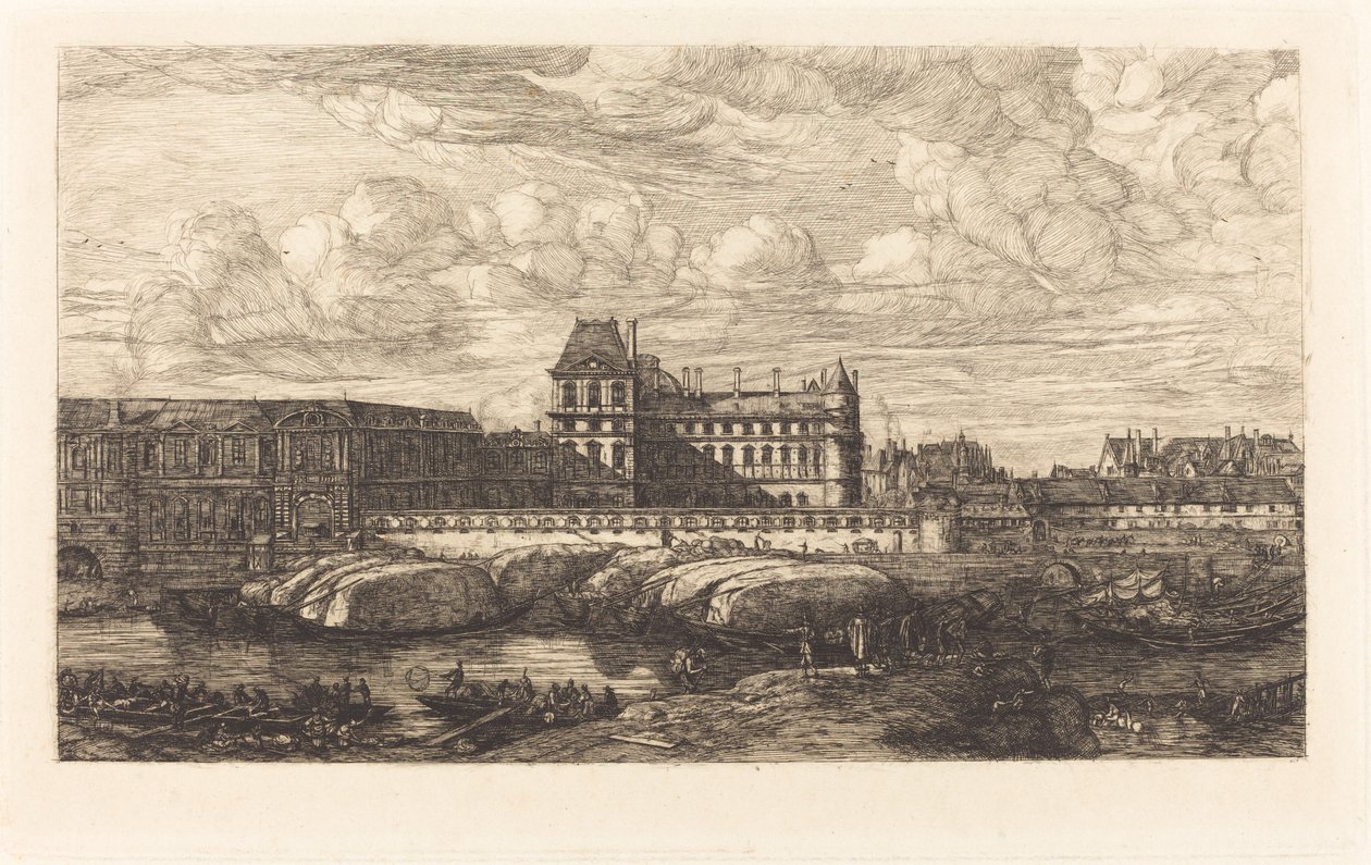 Het Oude Louvre, naar een Schilderij van Zeeman, 1651 door Charles Meryon