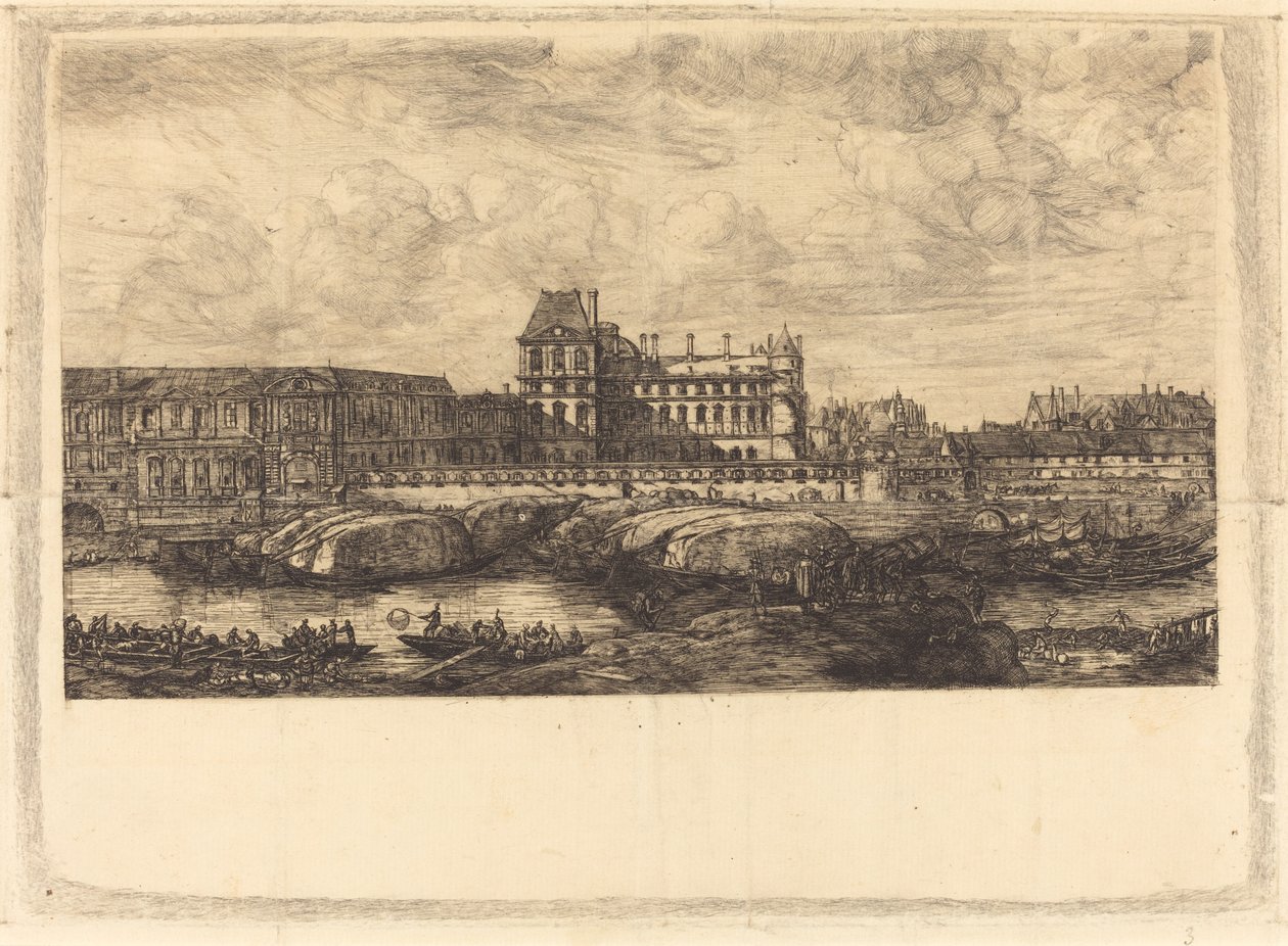 Het Oude Louvre, naar een Schilderij van Zeeman, 1651 door Charles Meryon