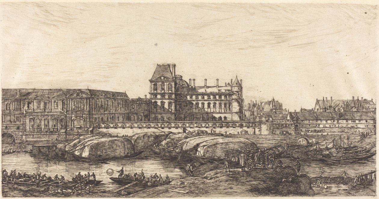 Het oude Louvre, naar een schilderij van Zeeman, 1651 door Charles Meryon
