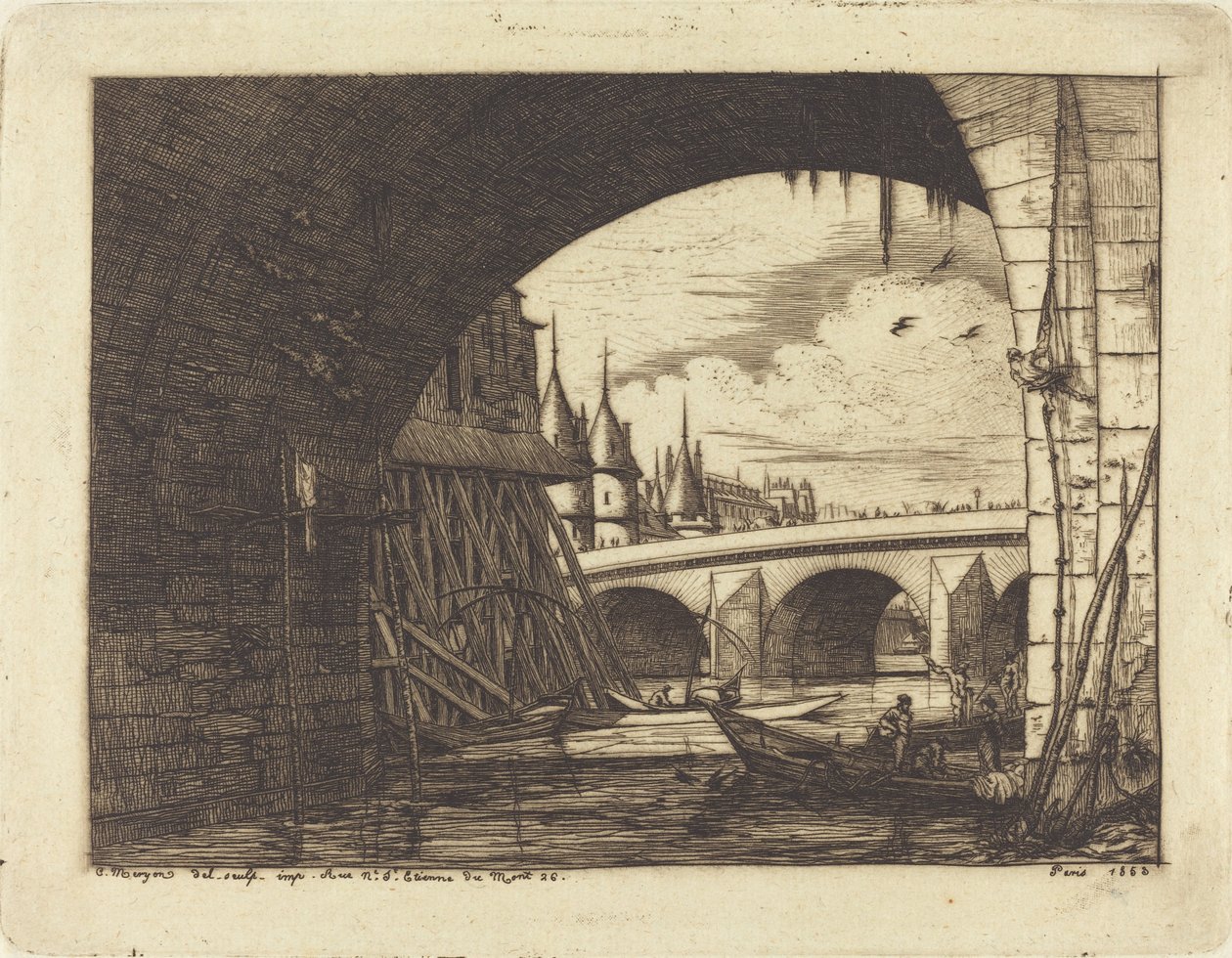 Een boog van de Notre-Dame-brug, Parijs door Charles Meryon