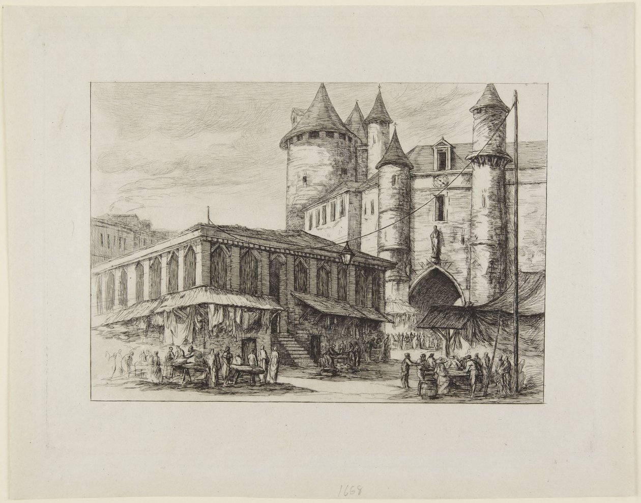 Le Grand Châtelet rond 1780 door Charles Meryon