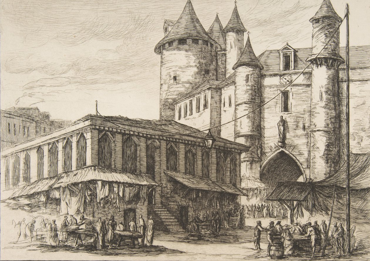 Le Grand Châtelet, Parijs circa 1780, naar een eerdere tekening, 1861 door Charles Meryon
